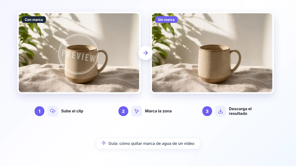 Ejemplo de antes y después de cómo quitar marca de agua de un video con IA