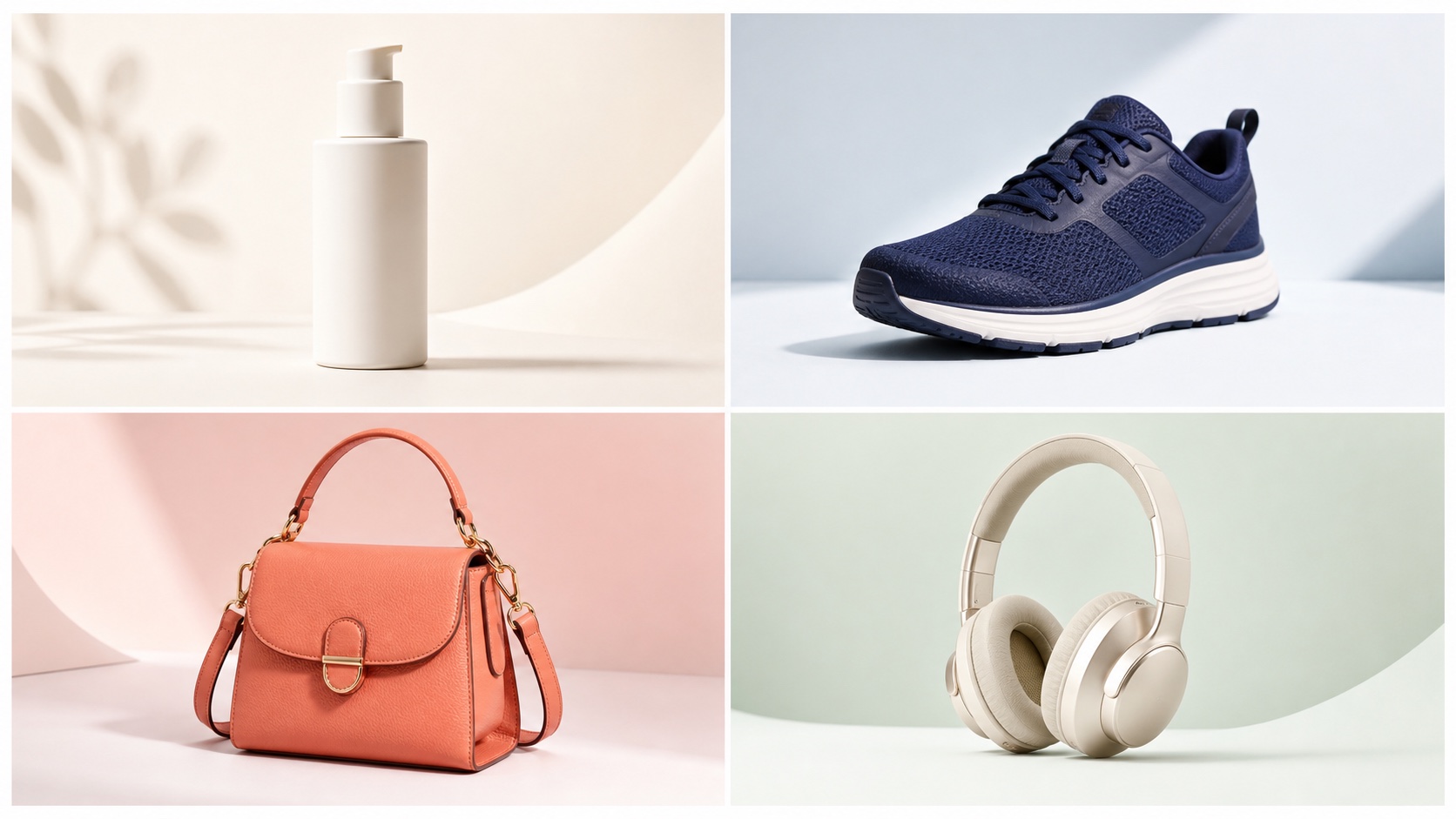 Four ecommerce product photos with consistent batch cropping
