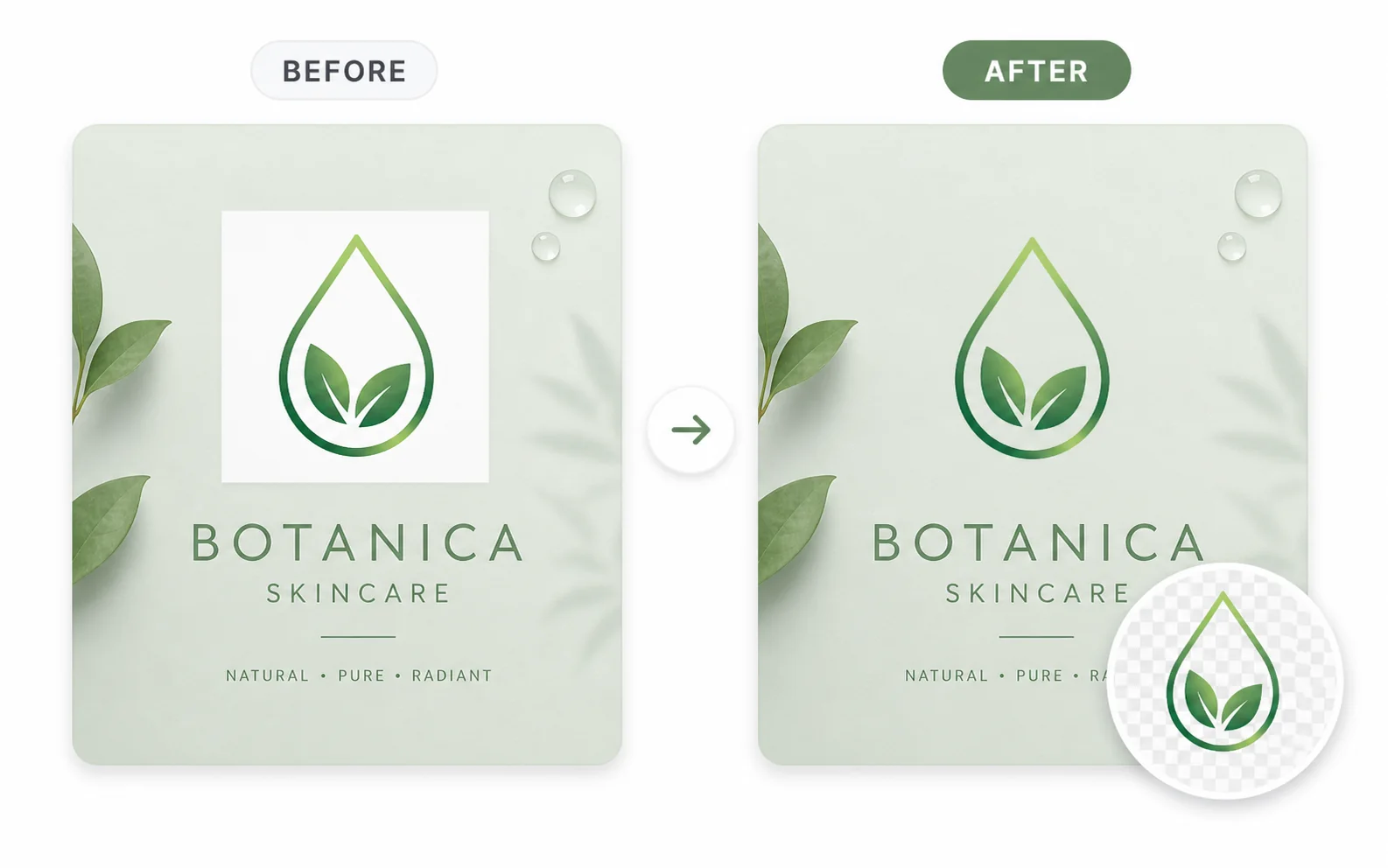 Skincare product mockup before and after logo background removal