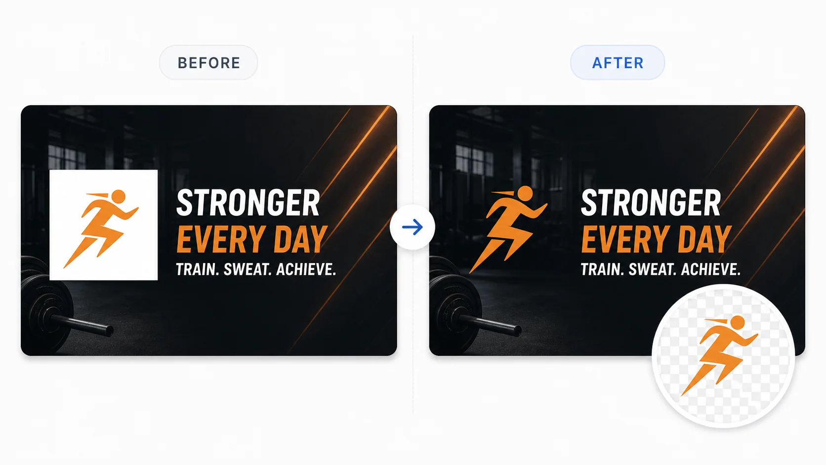 Fitness social media profile before and after logo background removal