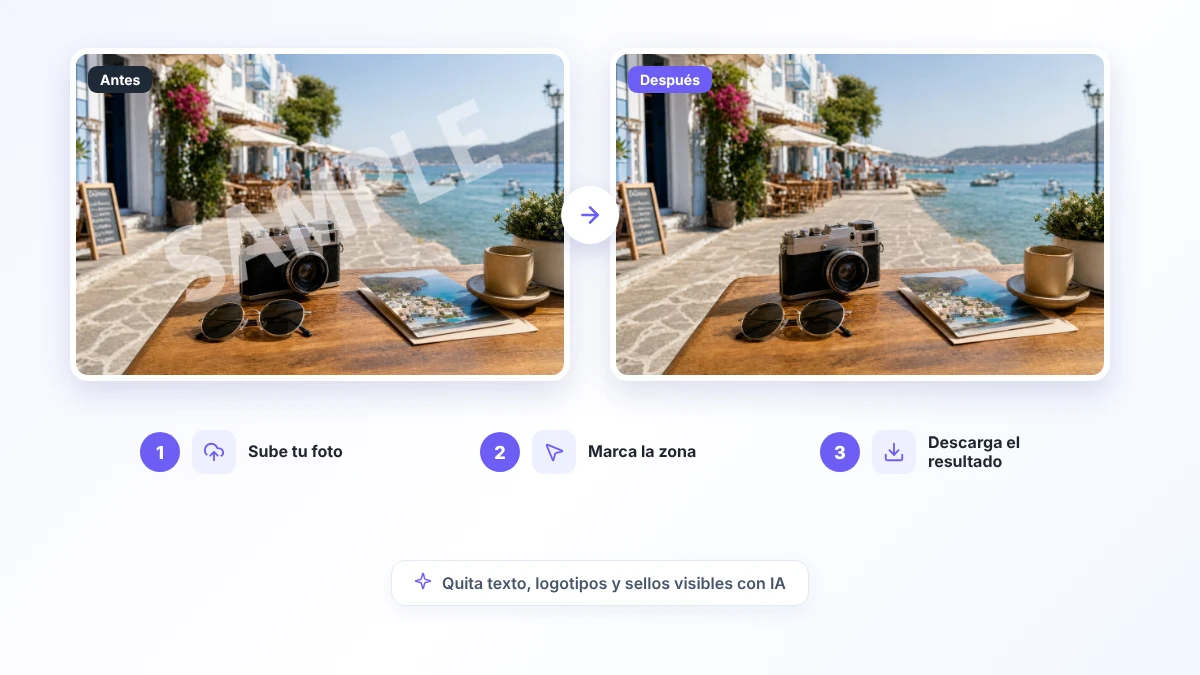 Antes y después al quitar marca de agua de una fotografía con ProRemover