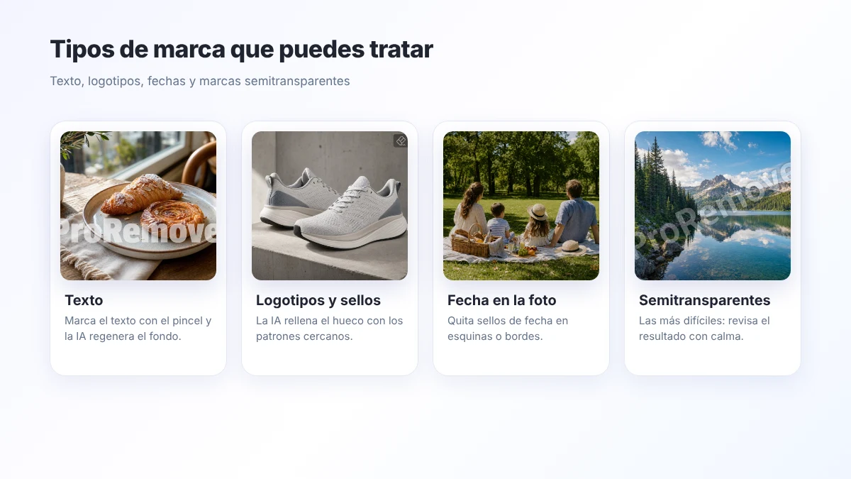 Tipos de marca de agua: texto, logotipo, fecha y marca semitransparente